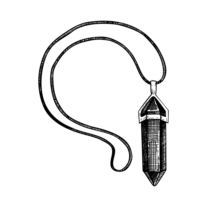 Black tourmaline with chain sketch. Witchcraft vector illustration. Vintage Halloween design element. Hand-drawn alchemy, apothecary, esoteric symbols. NOT AI generated